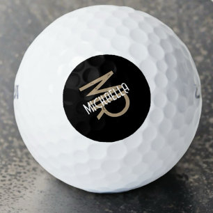 Pelotas De Golf Monograma personalizado blanco negro nombre beige 