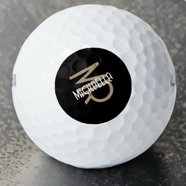 Pelotas De Golf Monograma personalizado blanco negro nombre beige  (Subido por el creador)