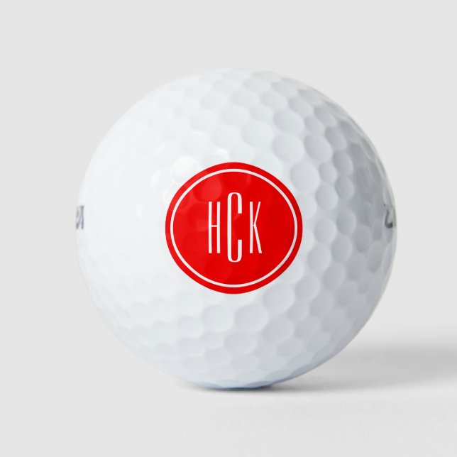 Pelotas De Golf Monograma Personalizado de Círculo Rojo Personaliz (Anverso)