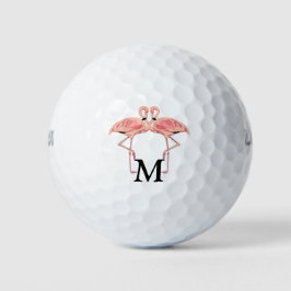 Pelotas De Golf Monograma personalizado de flamencos enamorados pa