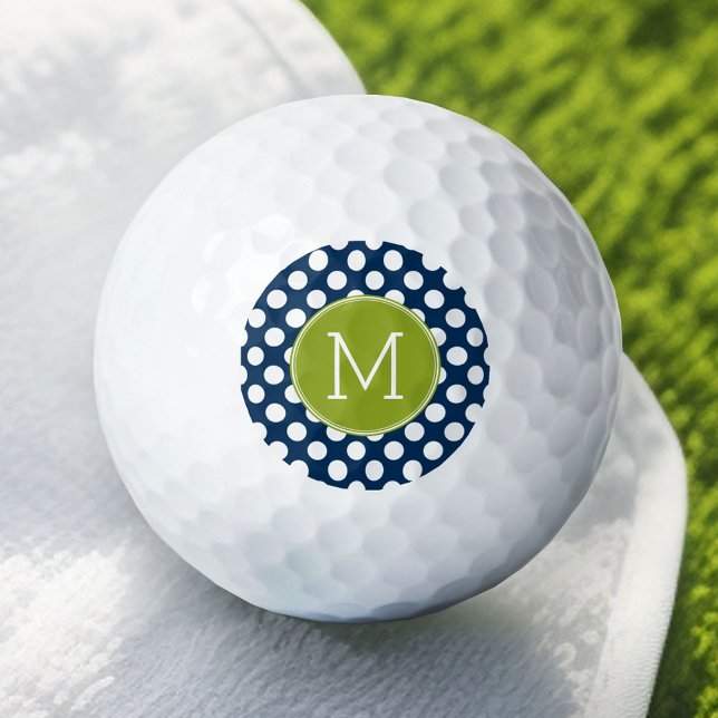 Pelotas De Golf Monograma Personalizado de puntos de polka verde a (Custom Golf Balls)