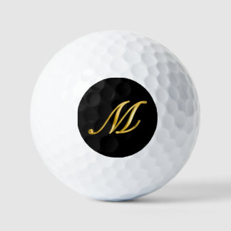 Pelotas De Golf Monograma Personalizado elegante negro y dorado