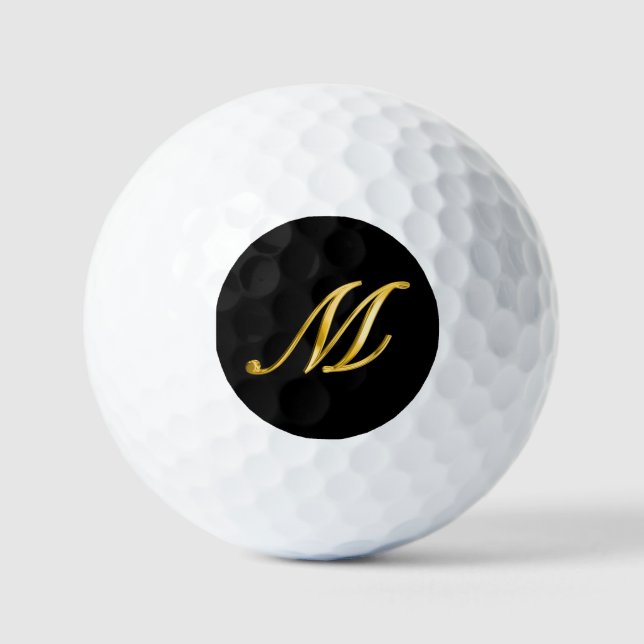 Pelotas De Golf Monograma Personalizado elegante negro y dorado (Anverso)