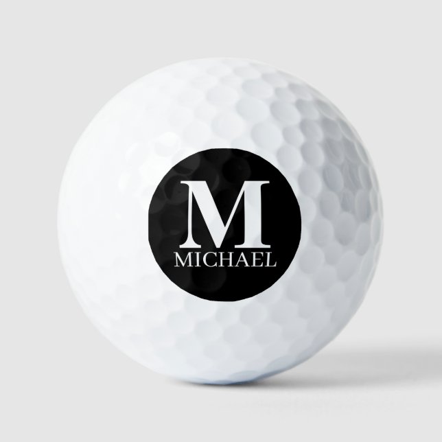 Pelotas De Golf Monograma personalizado en blanco y negro (Anverso)