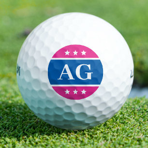 Pelotas De Golf Monograma personalizado Estrellas rosa azul