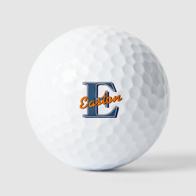 Pelotas De Golf Monograma personalizado Navy azul y Naranja (Anverso)