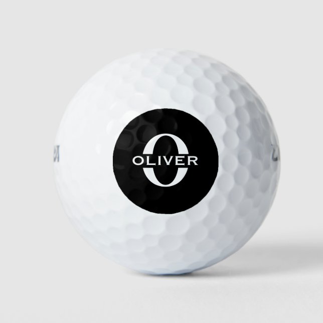 Pelotas De Golf Monograma Personalizado Nombre Blanco Y Negro (Anverso)