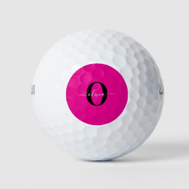 Pelotas De Golf Monograma personalizado Nombre de guión Blanco neg (Anverso)