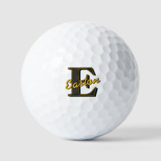 Pelotas De Golf Monograma personalizado Nombre inicial Negro y Oro
