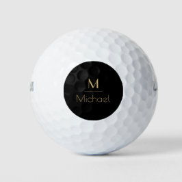 Pelotas De Golf Monograma Personalizado | Nombre Negro y Dorado