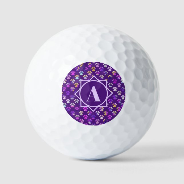Pelotas De Golf Monograma Personalizado púrpura de silueta de trac (Anverso)