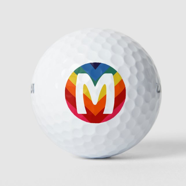 Pelotas De Golf Monograma personalizado retro arcoiris colorido (Anverso)
