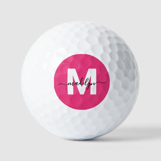 Pelotas De Golf Monograma Personalizado Rosa (Anverso)