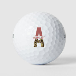 Pelotas De Golf Monograma personalizado Una huella de leopardo ros