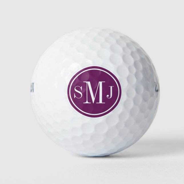 Pelotas De Golf Monograma personalizado y marco púrpura magenta (Anverso)