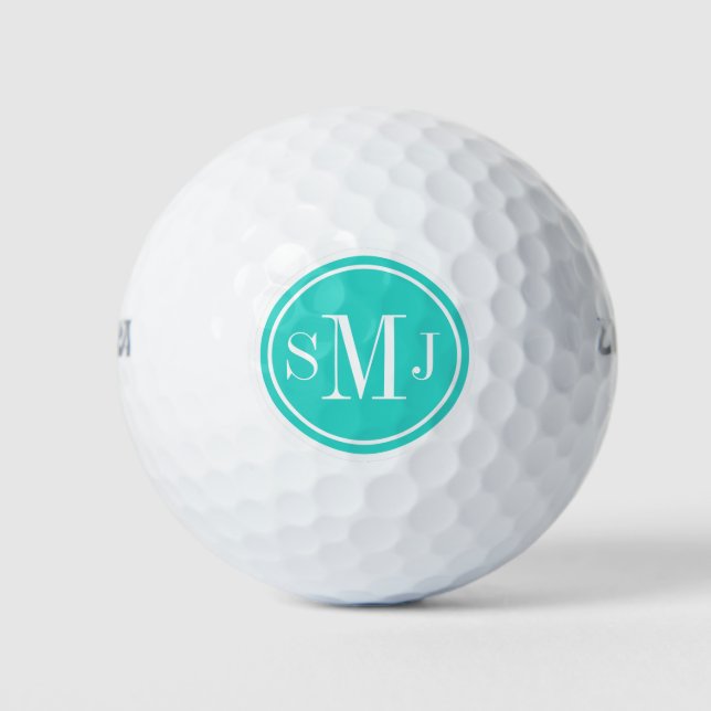 Pelotas De Golf Monograma personalizado y marco turquesa (Anverso)