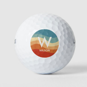 Pelotas De Golf Monograma retro rayado ondulado personal