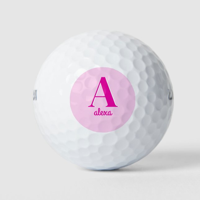 Pelotas De Golf Monograma retro rosado caliente (Anverso)