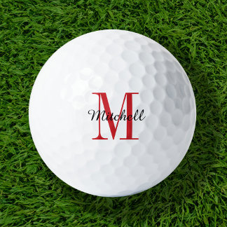 Pelotas De Golf Monograma rojo inicial y nombre personalizado