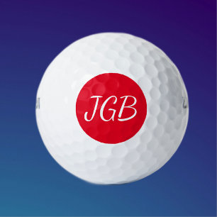 Pelotas De Golf Monograma rojo y blanco o elegir fondo de color