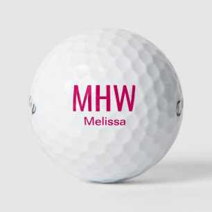 Pelotas De Golf Monograma Rosa Brillante Moderno