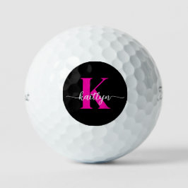 Pelotas De Golf Monograma rosa caliente negro