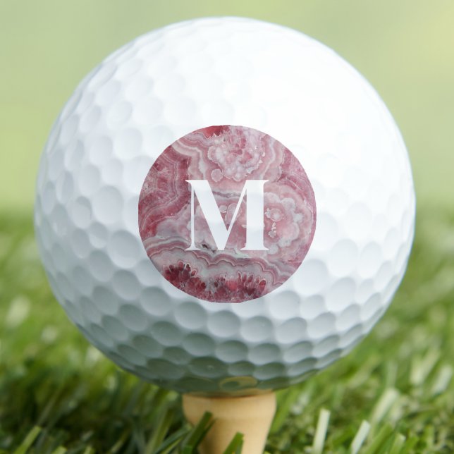 Pelotas De Golf Monograma rosa con estilo personalizado (Personalized Stylish Pink Initial Monogram Golf Balls)