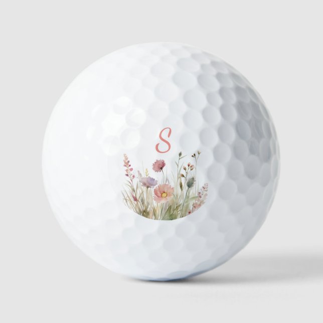 Pelotas De Golf Monograma rosa Flor silvestre floral (Anverso)