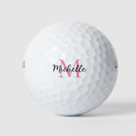 Pelotas De Golf Monograma rosa Nombre personalizado