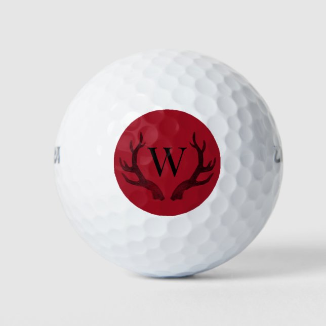 Pelotas De Golf Monograma Rústico Antártico Negro Rojo (Anverso)