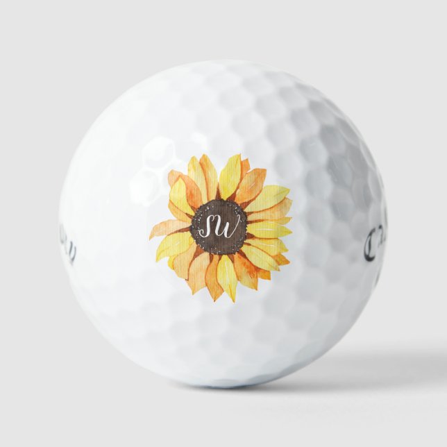 Pelotas De Golf Monograma Rústico Girasol personalizado (Anverso)