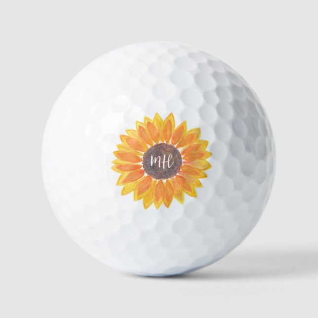 Pelotas De Golf Monograma Rústico Girasol personalizado (Anverso)