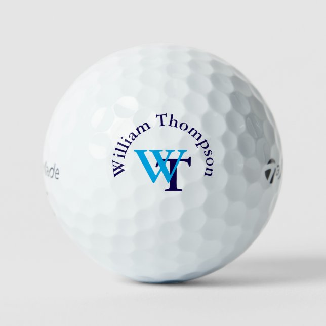 Pelotas De Golf Monograma simple azul personalizado (Anverso)