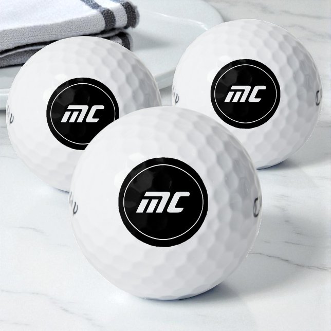 Pelotas De Golf Monograma simple de Guay de inicio en blanco y neg (Simple Black and White Initials Cool Monogram Golf Balls)