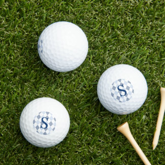 Pelotas De Golf Monograma simple de patrón de diamante azul y blan