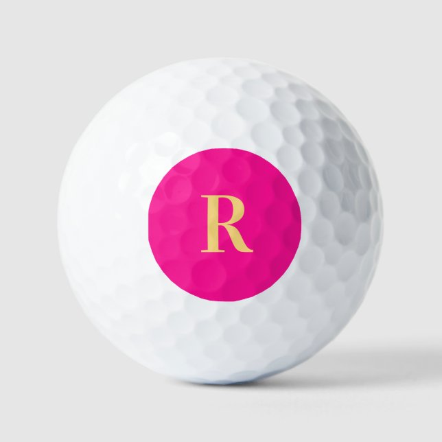 Pelotas De Golf Monograma simple personalizado rosa caliente (Anverso)