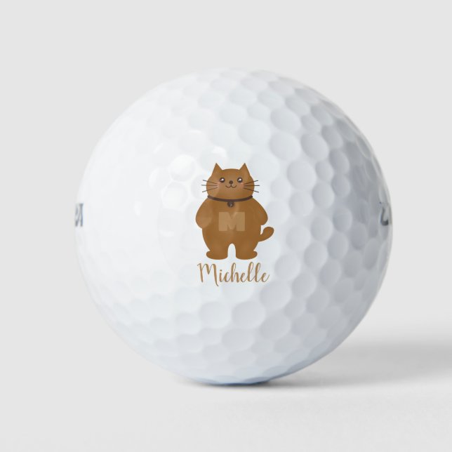 Pelotas De Golf Monograma sinusal del gato kawaii Kitty (Anverso)
