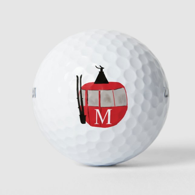 Pelotas De Golf Monograma Ski Rojo Rojo Gondola Lift Personalizado (Anverso)