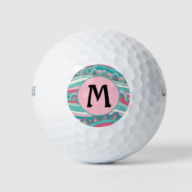 Pelotas De Golf Monograma sobre fondo ondulado de moda (Anverso)