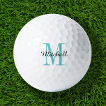 Pelotas De Golf Monograma turquesa inicial y nombre personalizado<br><div class="desc">Eleva tu juego de golf con nuestras bolas de golf personalizado, personalizadas con un sencillo original de monograma clásico y un overlay de nombre de guión. Elija entre una amplia selección de colores para crear un diseño atemporal que sea verdaderamente único. Estas pelotas de golf son un regalo perfecto para...</div>