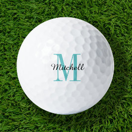 Pelotas De Golf Monograma turquesa inicial y nombre personalizado