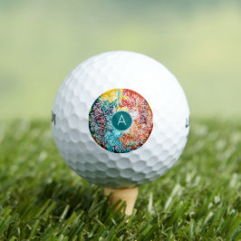 Pelotas De Golf Monograma turquesa Mandala inicial Resumen Arte