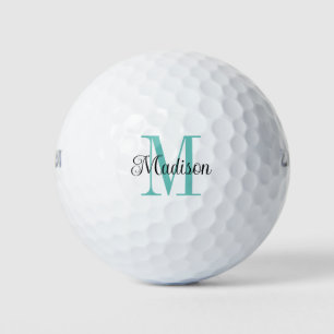 Pelotas De Golf Monograma turquesa personalizado Nombre negro inic
