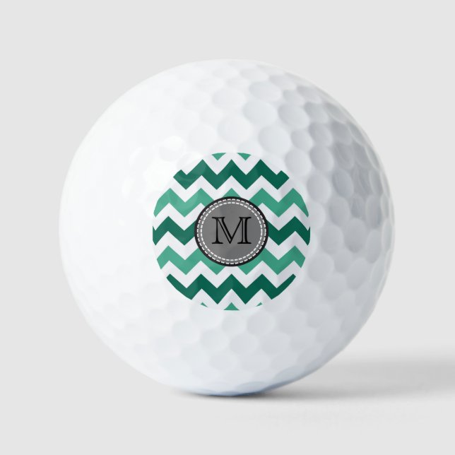 Pelotas De Golf Monograma Turquesa y Mint Chevron Zigzag (Anverso)