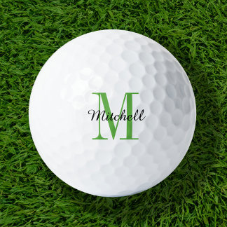 Pelotas De Golf Monograma verde inicial y nombre personalizado