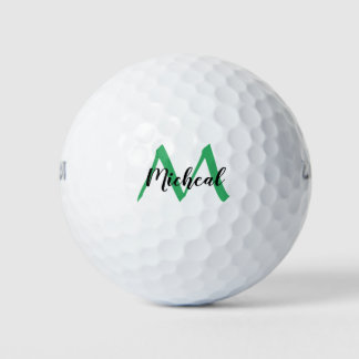 Pelotas De Golf Monograma verde marino personalizado Añadir nombre