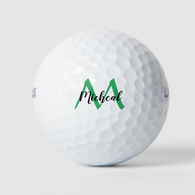 Pelotas De Golf Monograma verde marino personalizado Añadir nombre (Anverso)