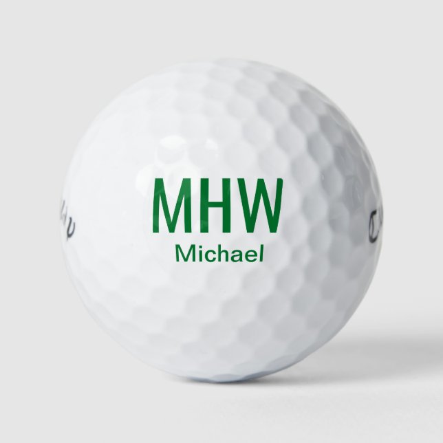 Pelotas De Golf Monograma Verde Moderno (Anverso)