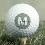 Pelotas De Golf Monograma verde nombre inicial personalizado<br><div class="desc">Personalizado Crea Tu Propia Moda De Lujo Monograma Nombre Inicial Balls De Golf Personalizada. Estas elegantes y lujosas bolas de golf personalizadas cuentan con un diseño monográfico único con una inicial blanca en negrita sobre un círculo de fondo verde sabio suave, junto con un nombre de guión negro que le...</div>