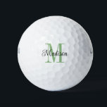Pelotas De Golf Monograma verde personalizado Nombre negro inicial<br><div class="desc">Personalizable monograma verde una inicial con un nombre negro. Un diseño sencillo y elegante que puede ser fácilmente personalizar.</div>